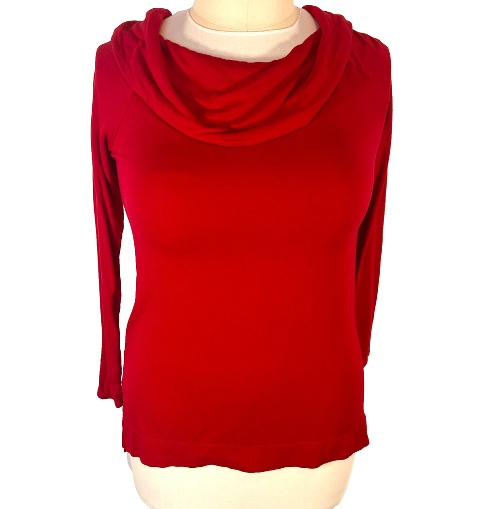 Chico's Top Womens S/M (0) Knit Red Wide Neck Long Sleeve Fleece Lined
